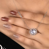 Silver Oval Shape Diamonds Pendant With Chain